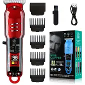 INF Professionele Tondeuse met LED-display, Stalen Mes en Snoerloos Gebruik, 500mAh, 60 min Rood