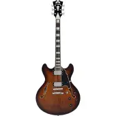 D'angelico Premier DC Brown Burst Stopbar semi-akoestische gitaar met gigbag