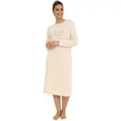 Beeren Cocodream velours nachthemd dames - Dots - Warm winter nachtjaon - Creme / XL