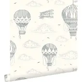 ESTAhome behang luchtballonnen grijs wit - 50 x 900 cm - 139716