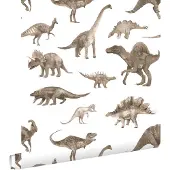 ESTAhome behang dinosaurussen donker beige - 50 x 900 cm - 131202