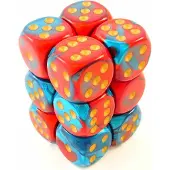Chessex Gemini Red-Teal/gold D6 16mm Dobbelsteen Set (12 stuks)