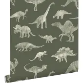 ESTAhome behang dinosaurussen olijfgroen - 50 x 900 cm - 131867