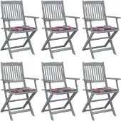 vidaXL Opklapbare stoelen (6 stuks) met kussens, gemaakt van massief acaciahout
