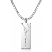 Mendes Zilverkleurige Heren Ketting met Rechthoekige Hanger in Edelstaal