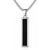 Mendes Zilverkleurige Heren Ketting met Zwarte Inlay Hanger