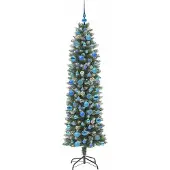 vidaXL Kunstmatige slanke kerstboom met 300 LED Groen en Wit 180 cm