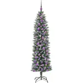 vidaXL Kunstmatige slanke kerstboom met 300 LED Groen en Wit 180 cm
