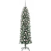 vidaXL Kunstmatige slanke kerstboom Groen en Wit 180 cm