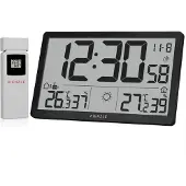 KIENZLE Jumbo NEO LCD - Wandklok met Weerstation - Zwart - Radiografisch