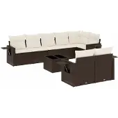 vidaXL 9-delige Loungeset met kussens poly rattan bruin