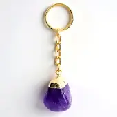 Cavill - elegante sleutelhanger - verguld edelstaal - Braziliaanse amethist 86 ct fancy slijpsel - boho accessoire - paars 90x25 mm