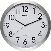 MAUL Move radiogestuurde aluminium wandklok zilvergrijs met witte wijzerplaat (Ø 40 cm)