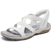 SKECHERS Dames Slip-ins Reggae Slim Stretch Flex sandalen wit (39), Plat, Geen, Casual 163460