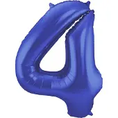 Folat Folieballon Cijfer 4 Blauw Metallic Mat - 86 cm