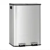 Happiq Dubbele Prullenbak 2x30L - RVS Pedaalemmer - Zilver