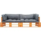 vidaXL 2-delige Bankenset pallet met grijze kussens grenenhout