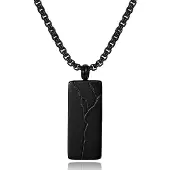 Mendes Zwarte Heren Ketting met Rechthoekige Hanger in Edelstaal