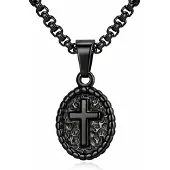 Mendes Zwarte Heren Ketting met Ovale Kruis Hanger