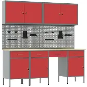 vidaXL Werk Cabinet met lade 10 st Rood Engineered hout en staal