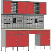 vidaXL Werk Cabinet met lade 10 st Rood Engineered hout en staal