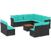 vidaXL 12-delige Loungeset met kussens poly rattan zwart