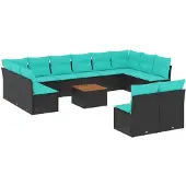 vidaXL 13-delige Loungeset met kussens poly rattan zwart
