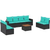 vidaXL 9-delige Loungeset met kussens poly rattan zwart