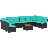 vidaXL 11-delige Loungeset met kussens poly rattan zwart