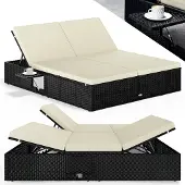 Casaria Polyrotan ligbed Zwart/Crème 200x160x33cm