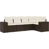 vidaXL 5-delige Loungeset met kussens poly rattan bruin