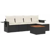 vidaXL 6-delige Loungeset met kussens poly rattan zwart