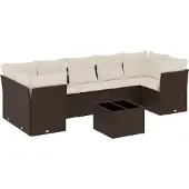 vidaXL 8-delige Loungeset met kussens poly rattan bruin