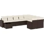 vidaXL 10-delige Loungeset met kussens poly rattan bruin