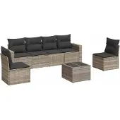 vidaXL 7-delige Loungeset met kussens poly rattan lichtgrijs