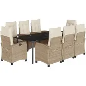 vidaXL 9-delige tuinset met kussens, beige, van polyrotan