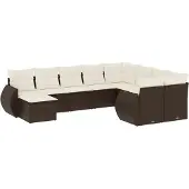 vidaXL 10-delige Loungeset met kussens poly rattan bruin