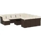 vidaXL 13-delige Loungeset met kussens poly rattan bruin