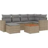 vidaXL 7-delige Loungeset met kussens poly rattan beige