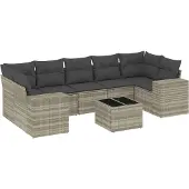 vidaXL 8-delige Loungeset met kussens poly rattan lichtgrijs