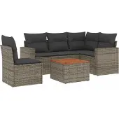 vidaXL 6-delige Loungeset met kussens poly rattan grijs