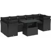 vidaXL 8-delige Loungeset met kussens poly rattan zwart