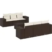 vidaXL 7-delige Loungeset met kussens poly rattan bruin