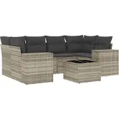 vidaXL 7-delige Loungeset met kussens poly rattan lichtgrijs