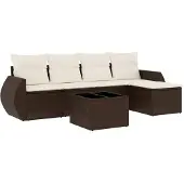 vidaXL 5-delige Loungeset met kussens poly rattan bruin