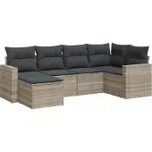 vidaXL 6-delige Loungeset met kussens poly rattan lichtgrijs