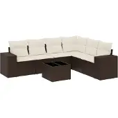vidaXL 7-delige Loungeset met kussens poly rattan bruin