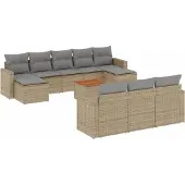 vidaXL 11-delige Tuinset met kussens poly rattan beige