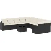 vidaXL 11-delige Loungeset met kussens poly rattan zwart