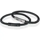 TJ Tom Jaxon Tom Jaxon Heren armband geweven leer met Edelstaal Zwart-21cm